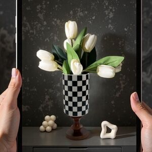 NEW! Whimsical Checkered Flower Vase
